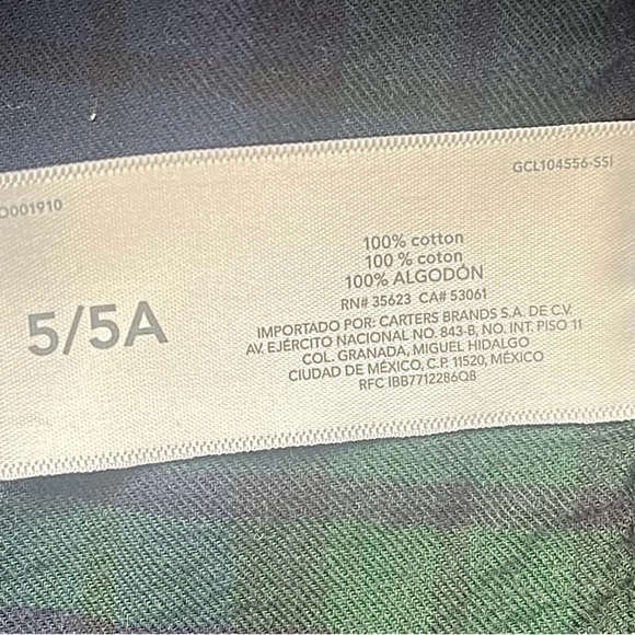 Carter’s casual school play plaid Boy 5/5A shirt button down green navy blue - Picture 7 of 8